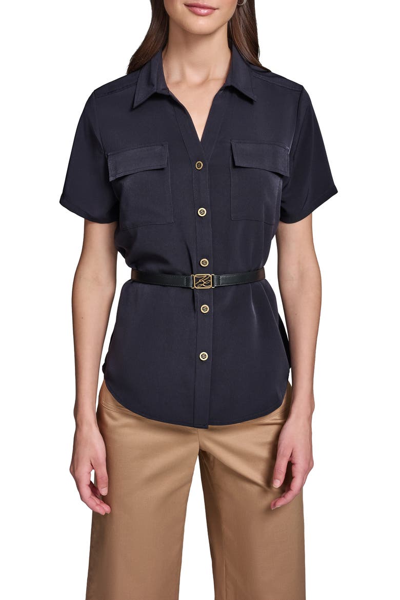Belted Button-Up Shirt, Main, color, MIDNIGHT NAVY