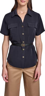 KARL LAGERFELD PARIS Belted Button-Up Shirt
