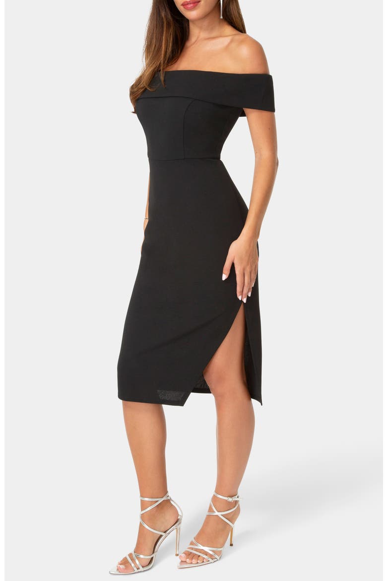 Off the Shoulder Midi Dress, Alternate, color, BLACK