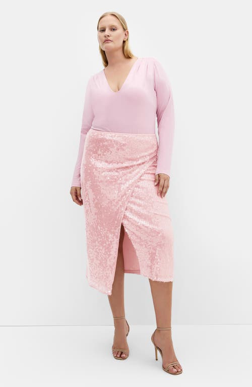 City Chic Sequin Midi Skirt In Pink