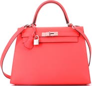 Pre-Owned Hermes Kelly Handbag Pink Epsom with Palladium Hardware 28