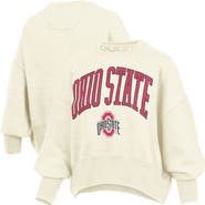 PRESSBOX Women's Pressbox Natural Ohio State Buckeyes Oversized Waist-Length Crewneck Sweatshirt
