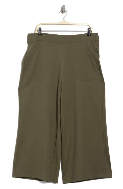 Ponte Knit Crop Wide Leg Pants (Plus)