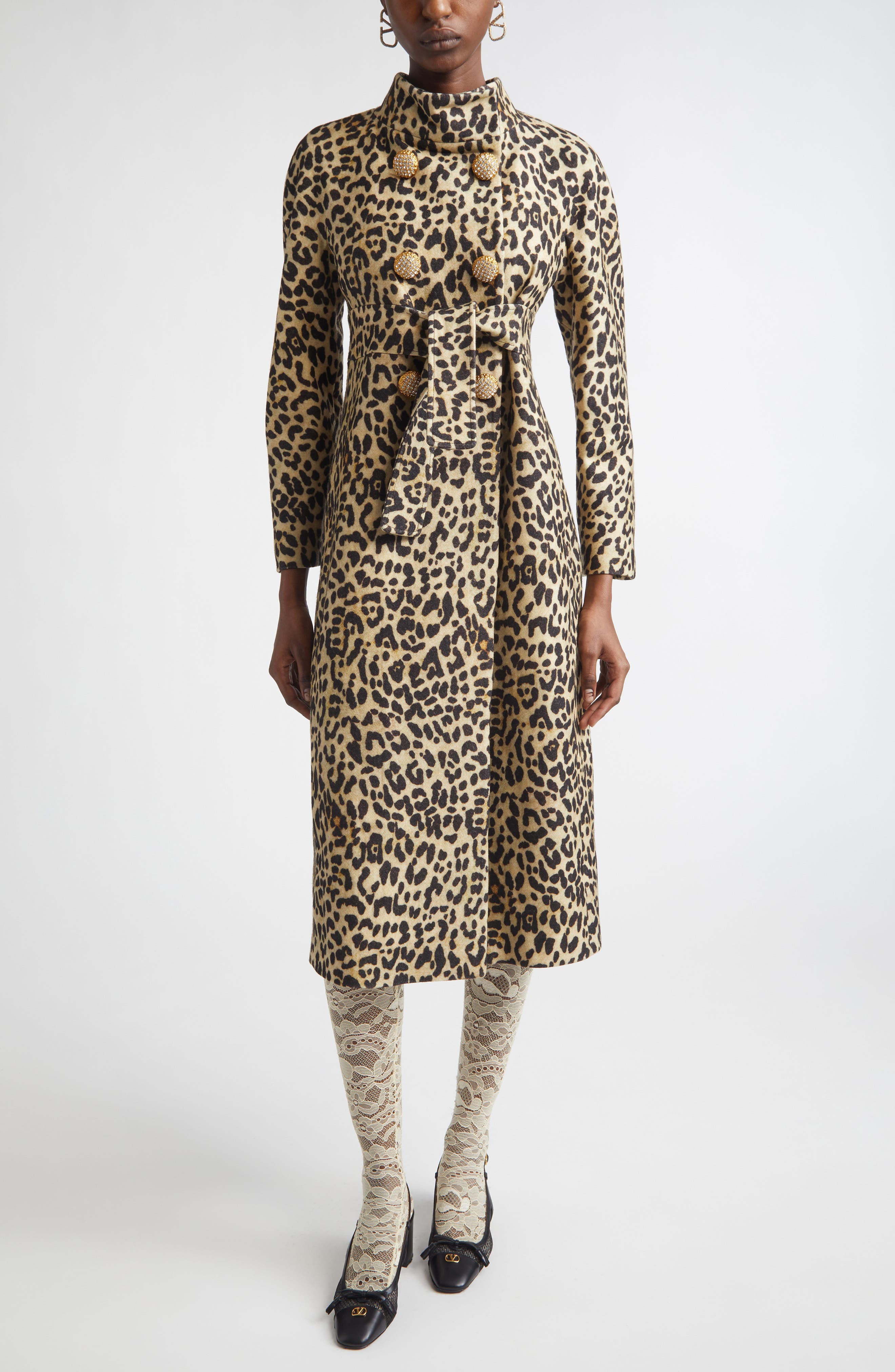 Leopard Print Wool Coat