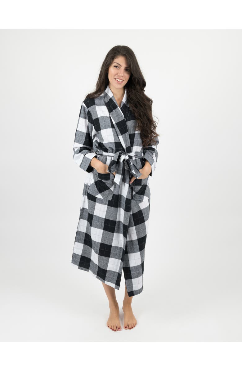 Leveret Women's Flannel Robe, 100% Cotton, Alternate, color, Plaid Black & White