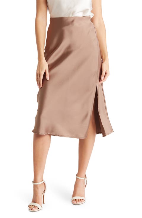 Satin Slit Midi Skirt