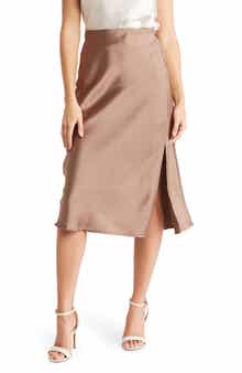 Renee C Satin Slit Midi Skirt