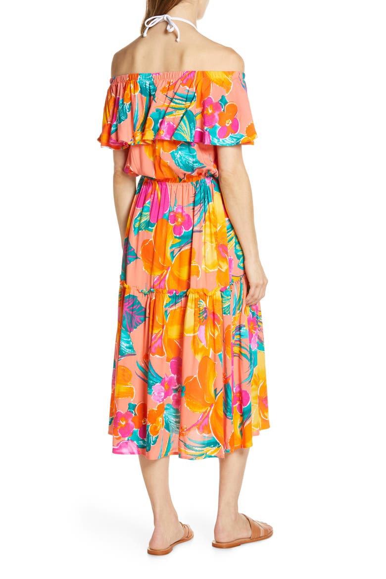 Isla Off the Shoulder Cover-Up Midi Dress, Alternate, color, HOT CORAL