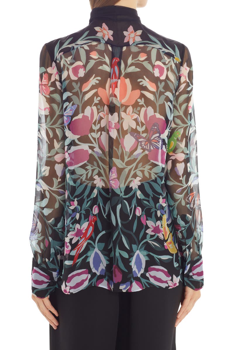 Valentino Floral Print Tie Neck Silk Blouse, Alternate, color,