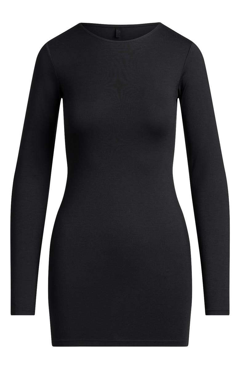 SKIMS Smooth Layers Crewneck Long Sleeve Minidress, Alternate, color, Obsidian