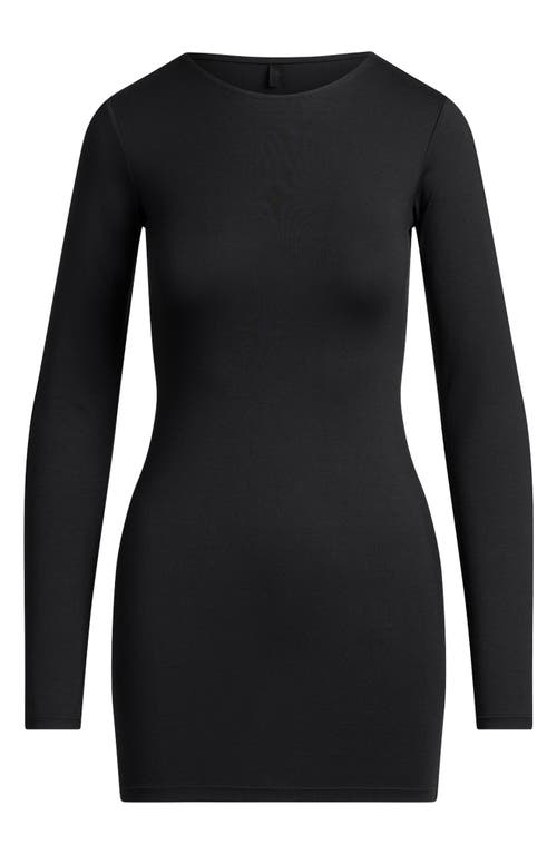 Skims Smooth Layers Crewneck Long Sleeve Minidress In Black
