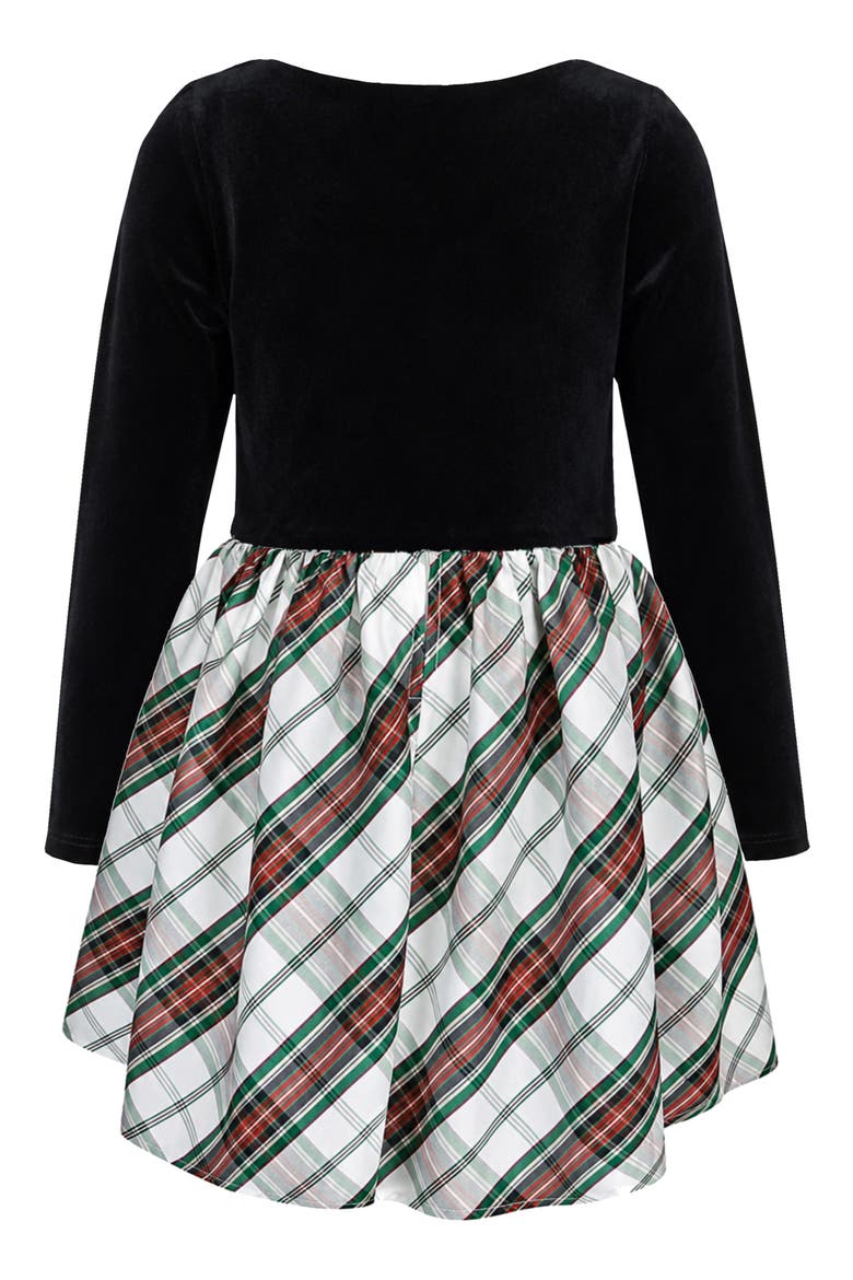 Kids' Plaid Dress & Velvet Cardigan Set, Alternate, color, IVY/ BLACK RED