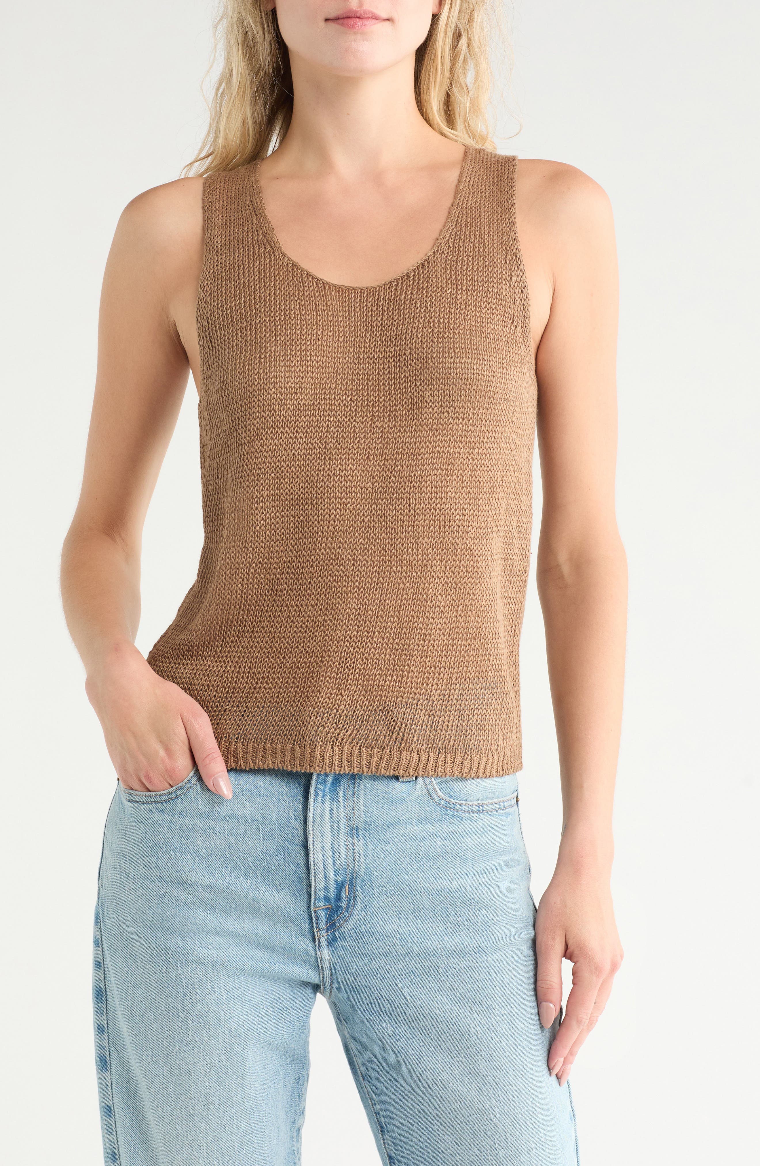 Vince Beachy Linen Open Stitch Tank