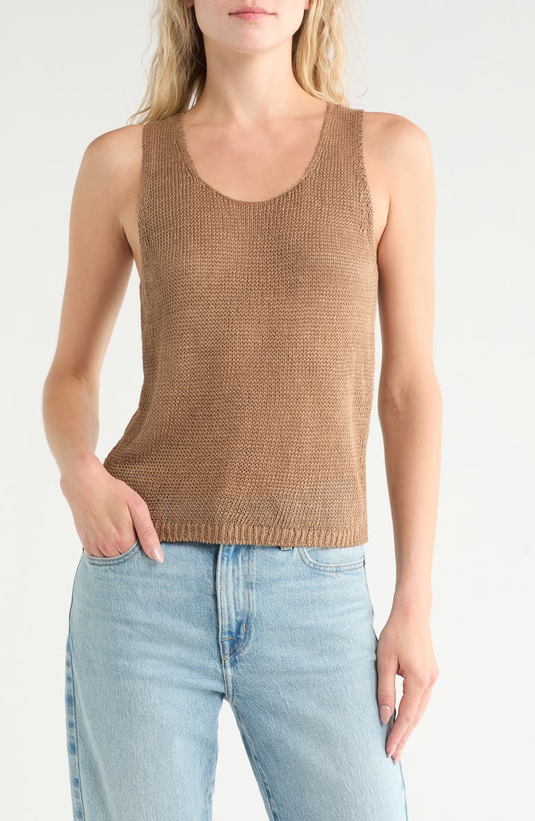 Vince Beachy Linen Open Stitch Tank, Main, color, Pecan