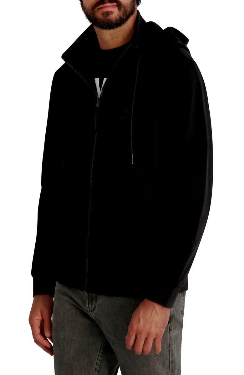 KARL LAGERFELD PARIS Zip Fleece Hoodie, Alternate, color, Black