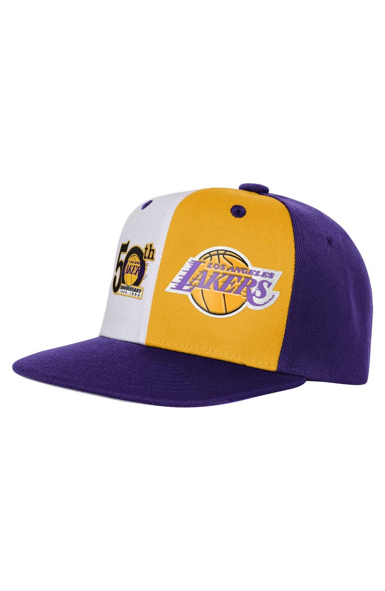 Mitchell & Ness Youth Mitchell & Ness Purple Los Angeles Lakers 50th Anniversary Duo Front Snapback Hat, Main, color, Purple