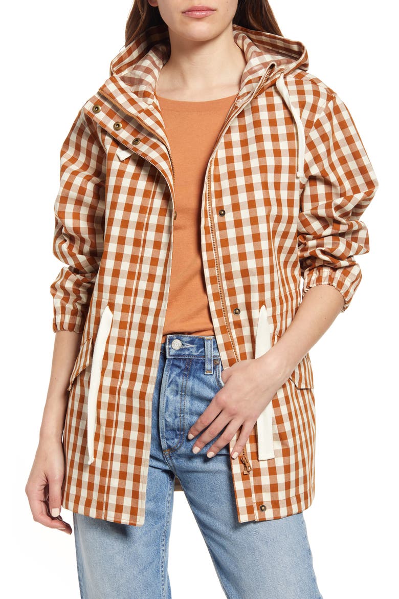Raincloud Gingham Raincoat, Main, color, GOLDEN PECAN