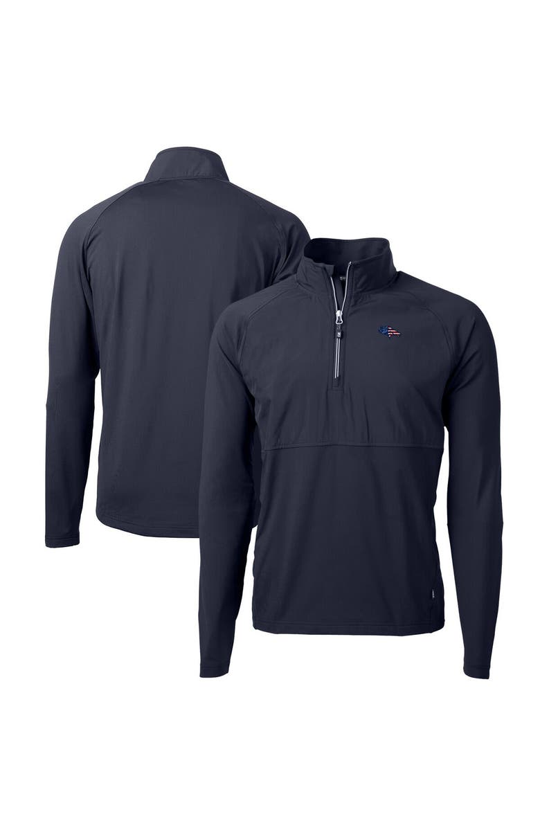 Cutter & Buck Men's Cutter & Buck Navy Denver Broncos Adapt Eco Knit Hybrid Recycled Quarter-Zip Pullover Top, Alternate, color, Navy