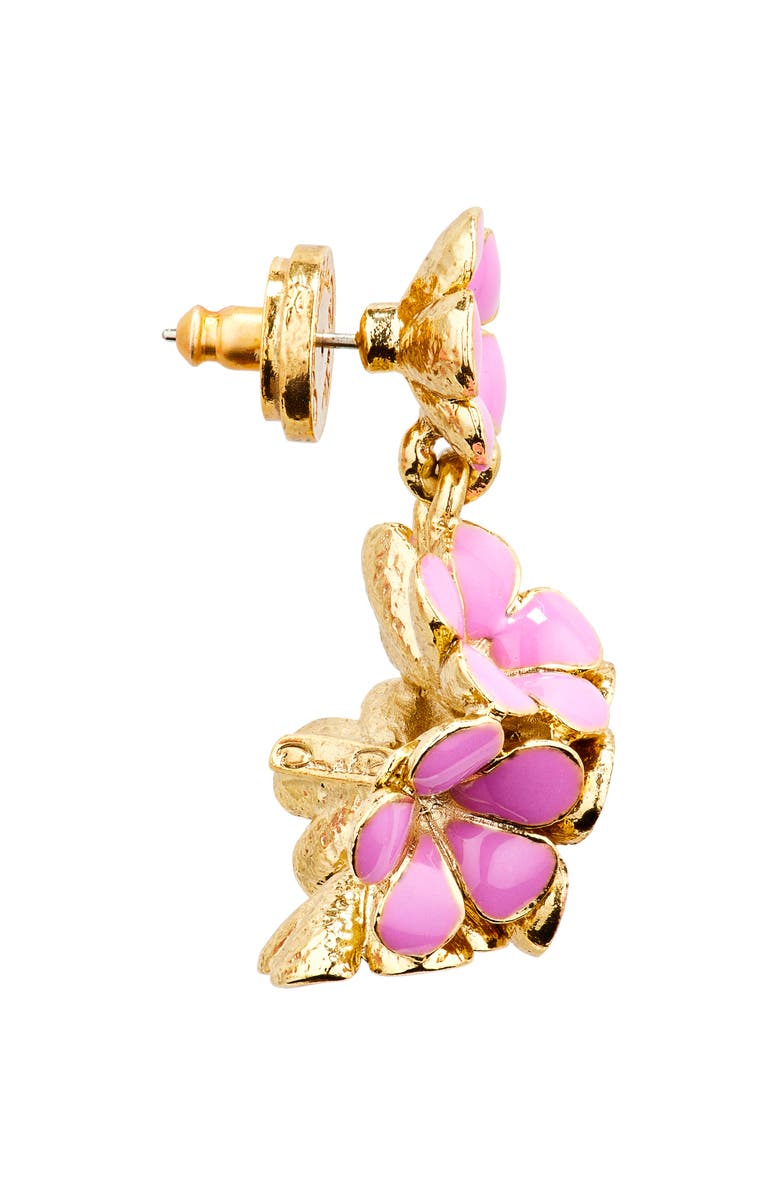 Oscar de la Renta Floral Enamel Pompom Drop Earrings, Alternate, color,