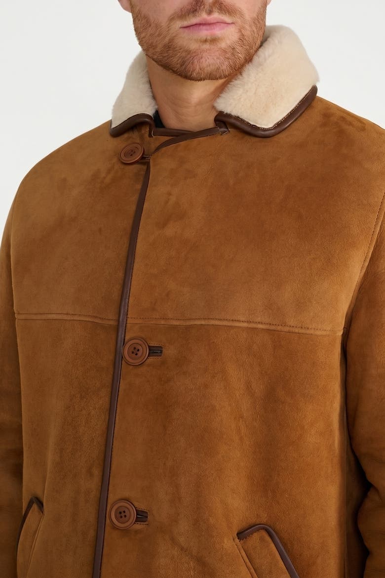 Harrison Suede Shearling Coat, Alternate, color, Whisky