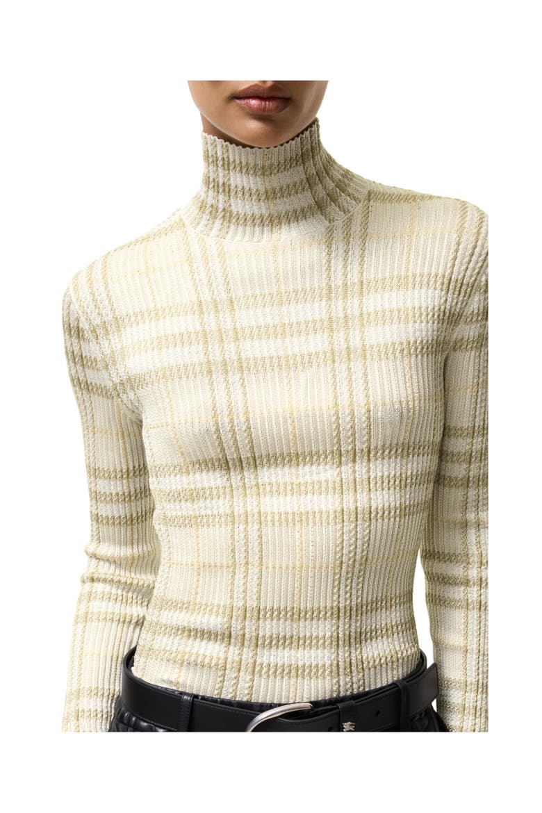 Check Viscose Turtleneck Sweater, Alternate, color, Beige