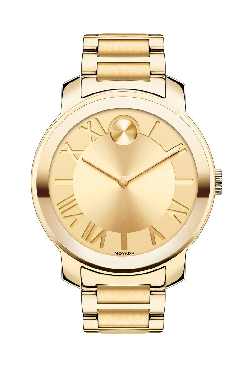 'Bold' Roman Numeral Index Bracelet Watch, 39mm, Main, color, GOLD