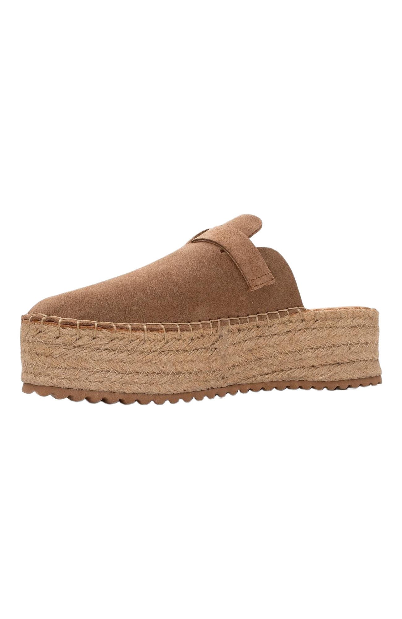 Novas Leather Platform Espadrille Mule, Alternate, color, Cognac Brown Suede Leather