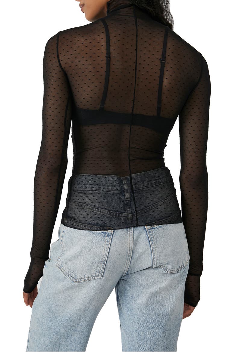 On the Dot Layering Mesh Turtleneck, Alternate, color, BLACK