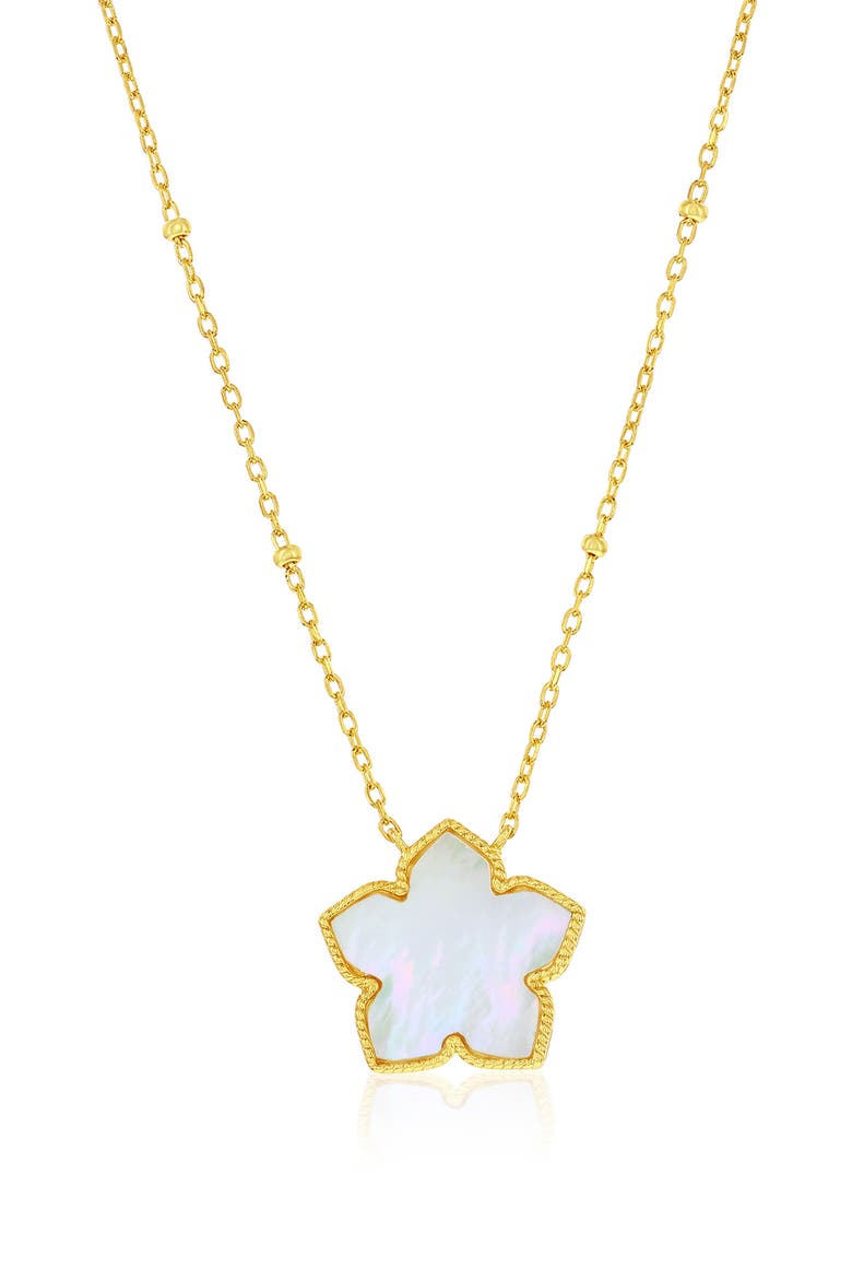 Cubic Zirconia & Mother-of-Pearl Flower Pendant Necklace, Alternate, color, GOLD