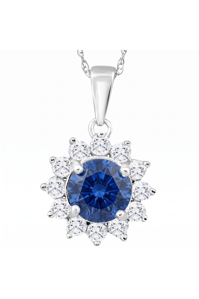 1Ct TW Blue Sapphire & Diamond Halo Pendant Gold Women', Main, color, 10k White Gold