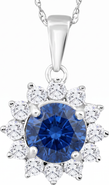 Bliss Diamond 1Ct TW Blue Sapphire & Diamond Halo Pendant Gold Women'