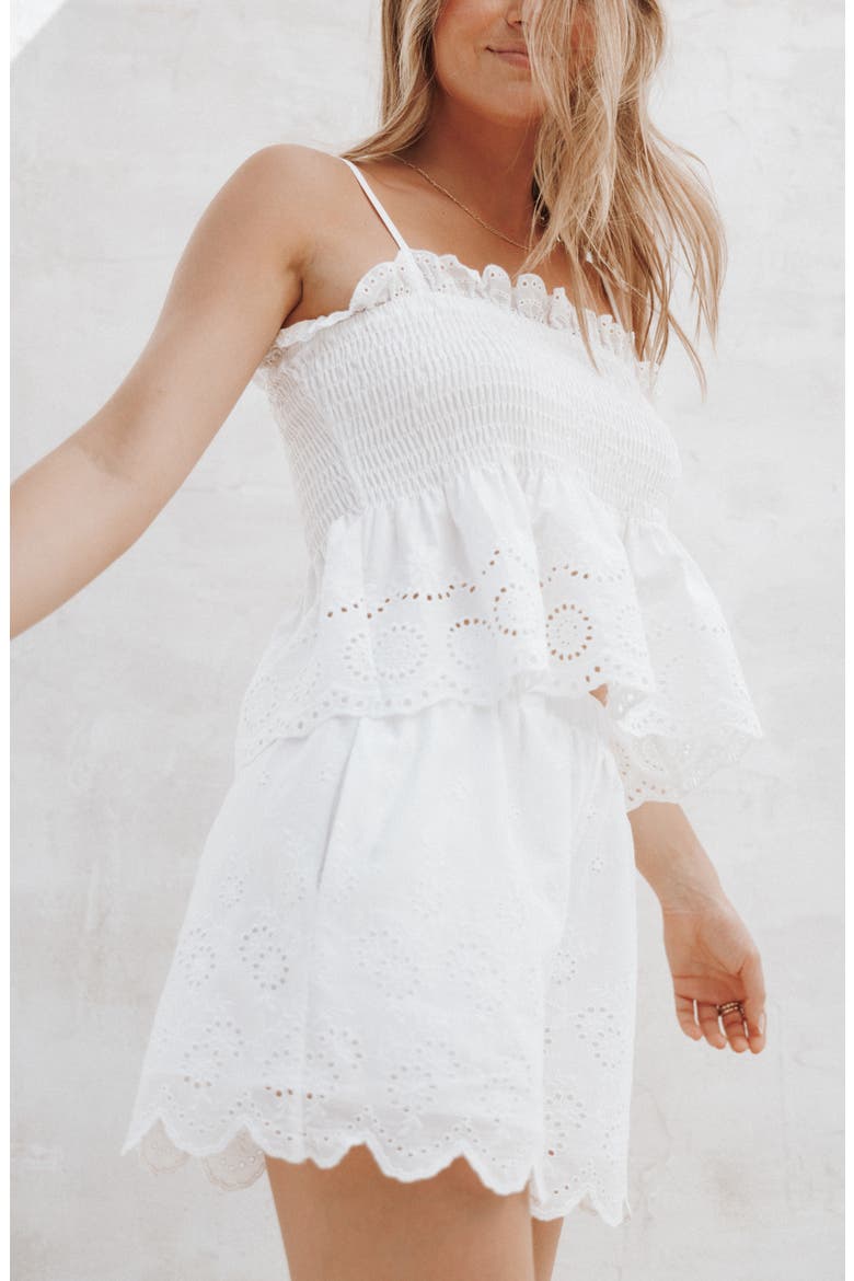 Gretal Smocked Eyelet Cotton Camisole, Alternate, color, WHITE