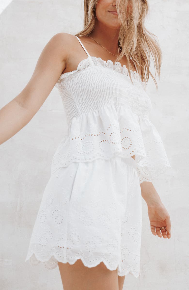 Petal & Pup Gretal Smocked Eyelet Cotton Camisole, Alternate, color, White