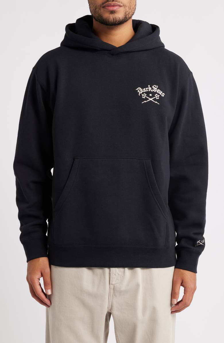 DARK SEAS Lance Embroidered Heavyweight Fleece Hoodie, Main, color, Black