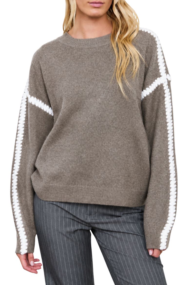 Marled Contrast Stitch Crewneck Sweater, Main, color, TAUPE MULTI