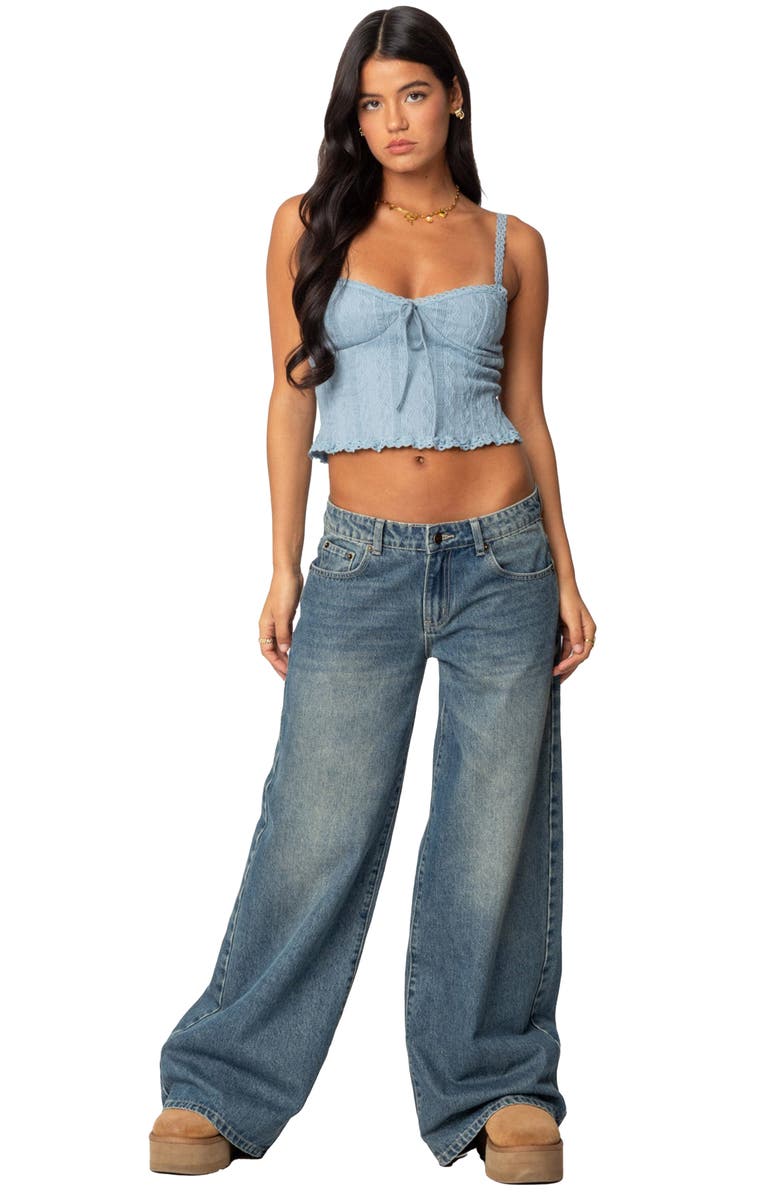 EDIKTED Lacey Stretch Cotton Blend Knit Tank, Alternate, color, Light-Blue