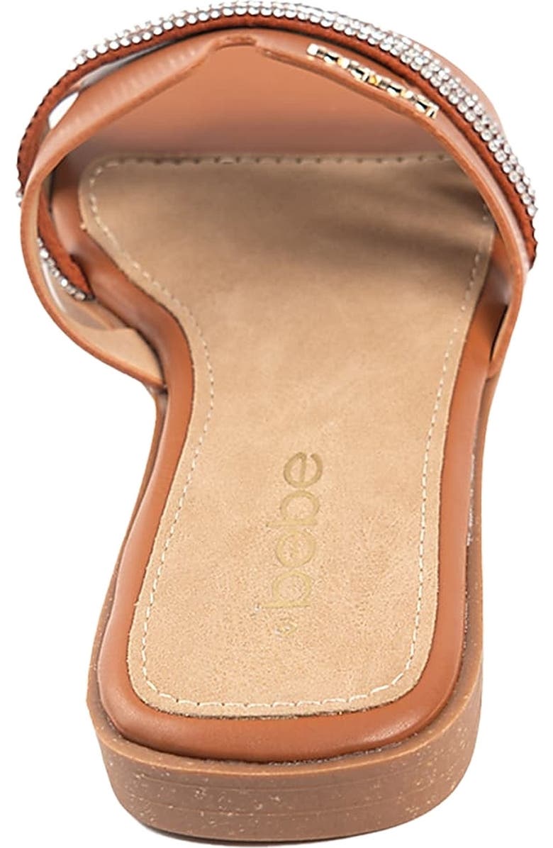 bebe Rhinestone Slide Sandal, Alternate, color, Cognac