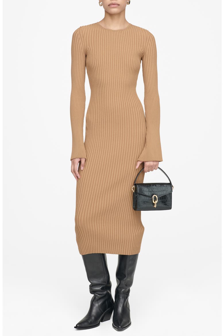 Sia Rib Midi Dress, Main, color, CAMEL