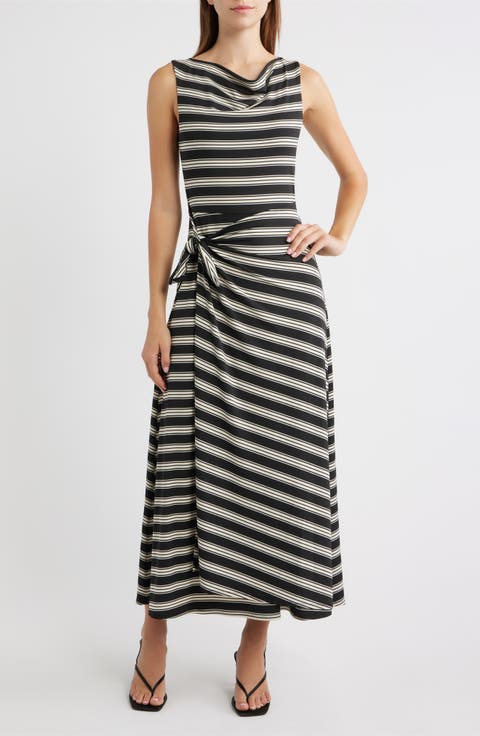 Jayne Rope Stripe Sleeveless Faux Wrap Midi Dress