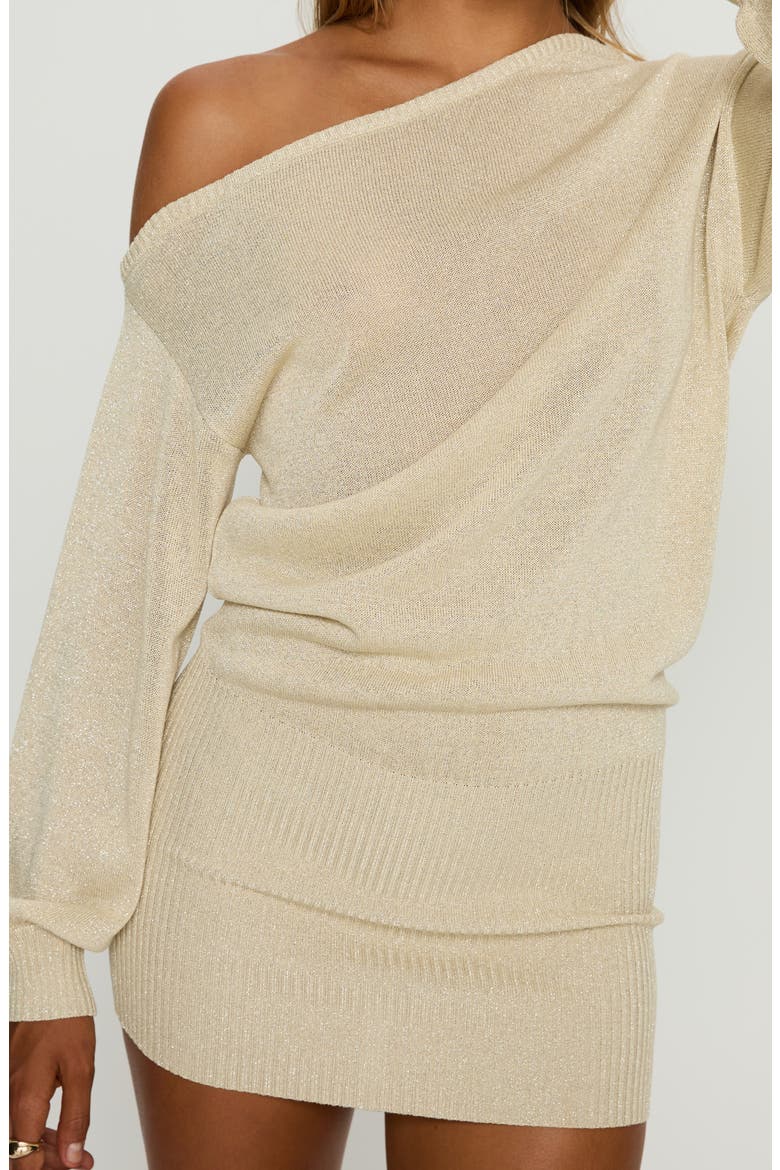 Johannah Metallic One-Shoulder Long Sleeve Minidress, Alternate, color, GOLD