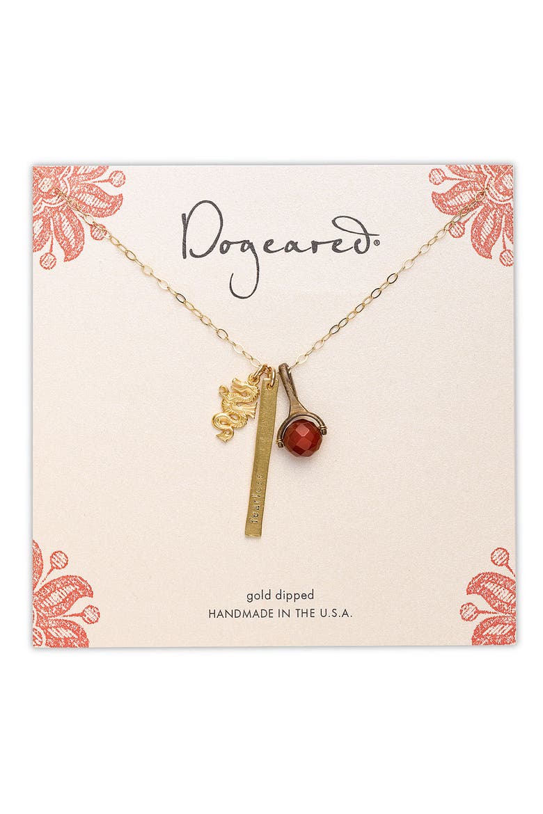 'Fearless' Triple Charm Pendant Necklace, Main, color, FEARLESS
