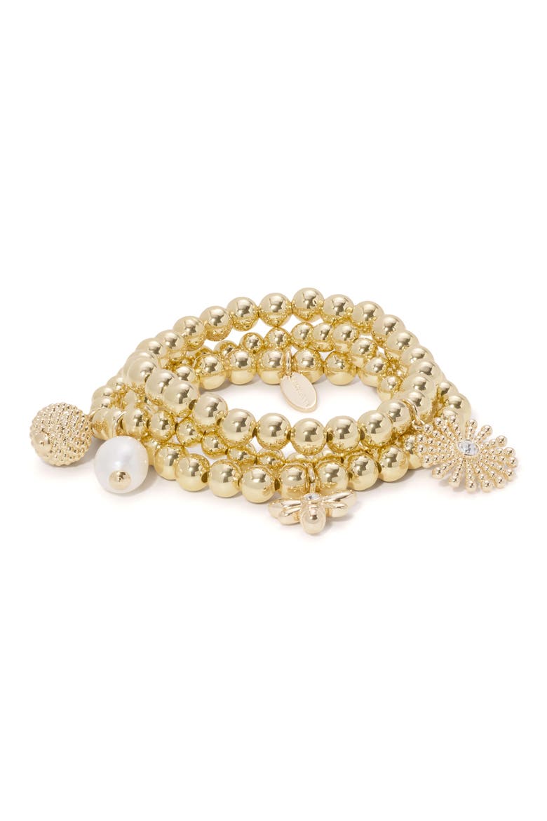 Lina Set of 2 Beaded Charm Stretch Bracelets, Alternate, color, GOLD