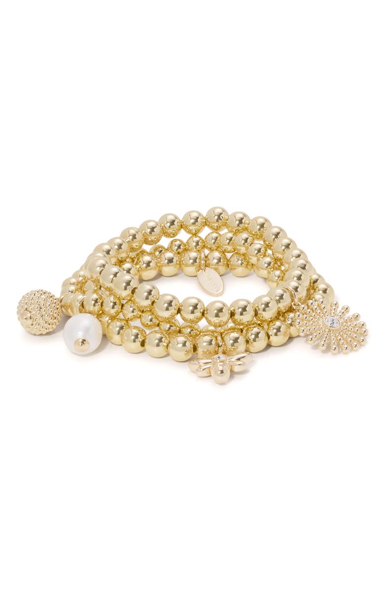 Ramy Brook Lina Set of 2 Beaded Charm Stretch Bracelets, Alternate, color, Gold