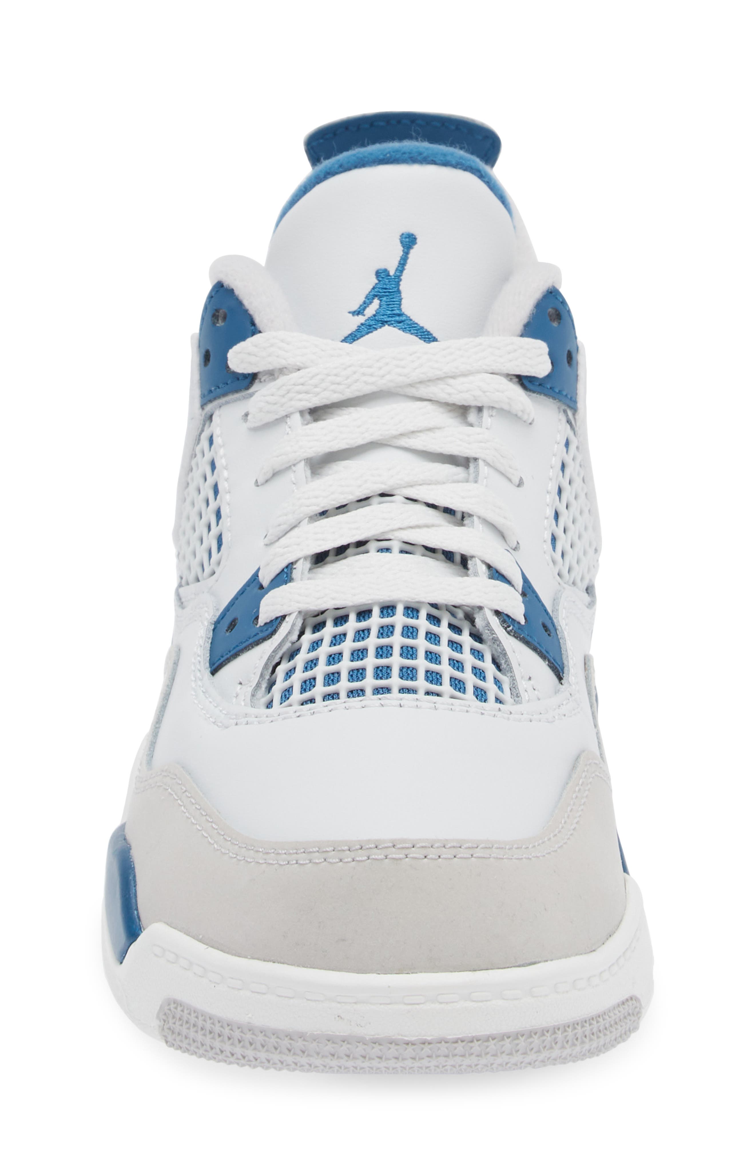 Jordan Kids' Air Jordan 4 Retro Basketball Sneaker, Alternate, color, Off White/ Blue/ Grey