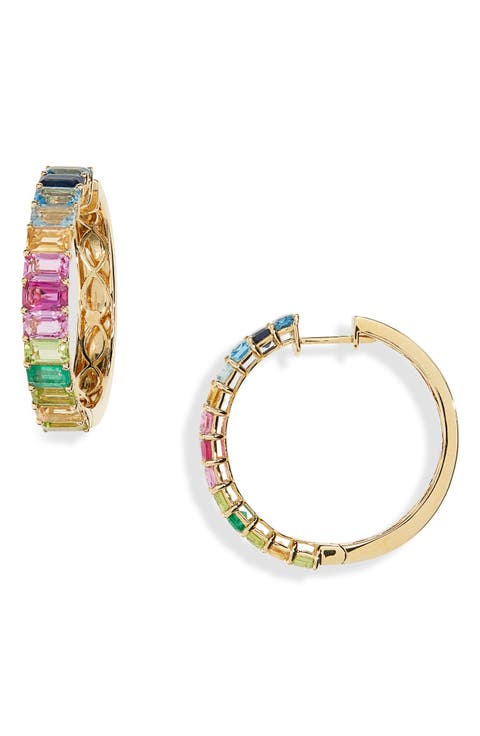 Rainbow Gemstone Eternity Hoop Earrings