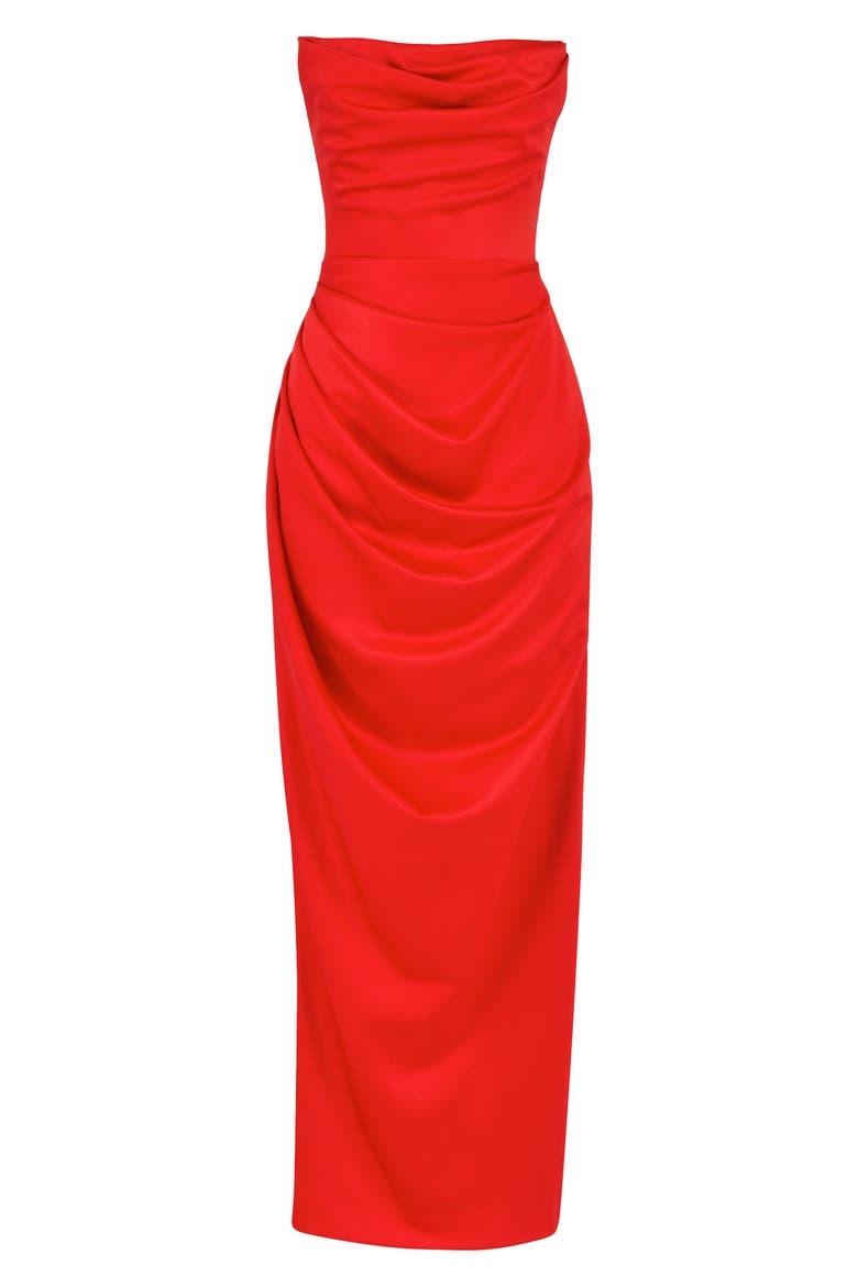 Adrienne Satin Strapless Gown, Alternate, color, SCARLET