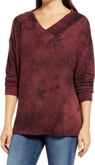 Loveappella Wide Neck Tie Dye Tunic Pullover