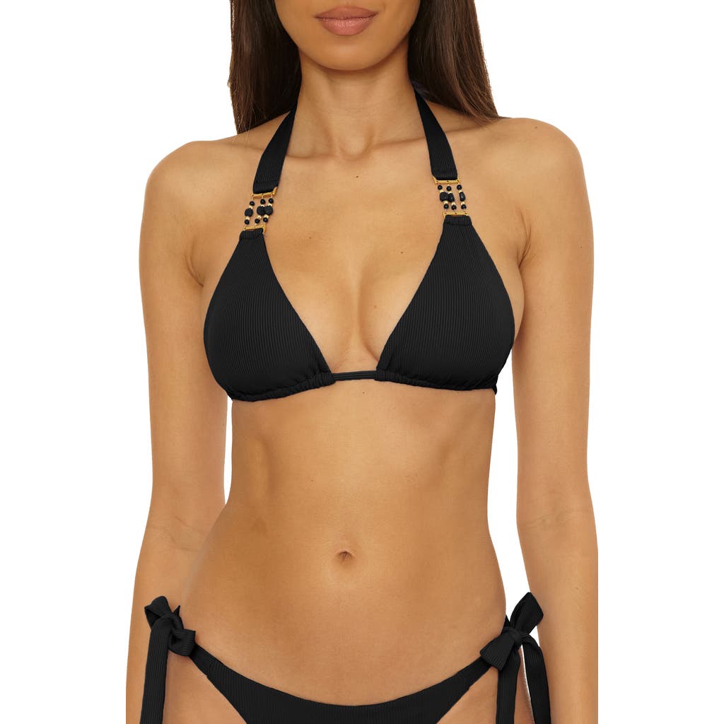 Becca Modern Edge Rib Triangle Bikini Top In Black