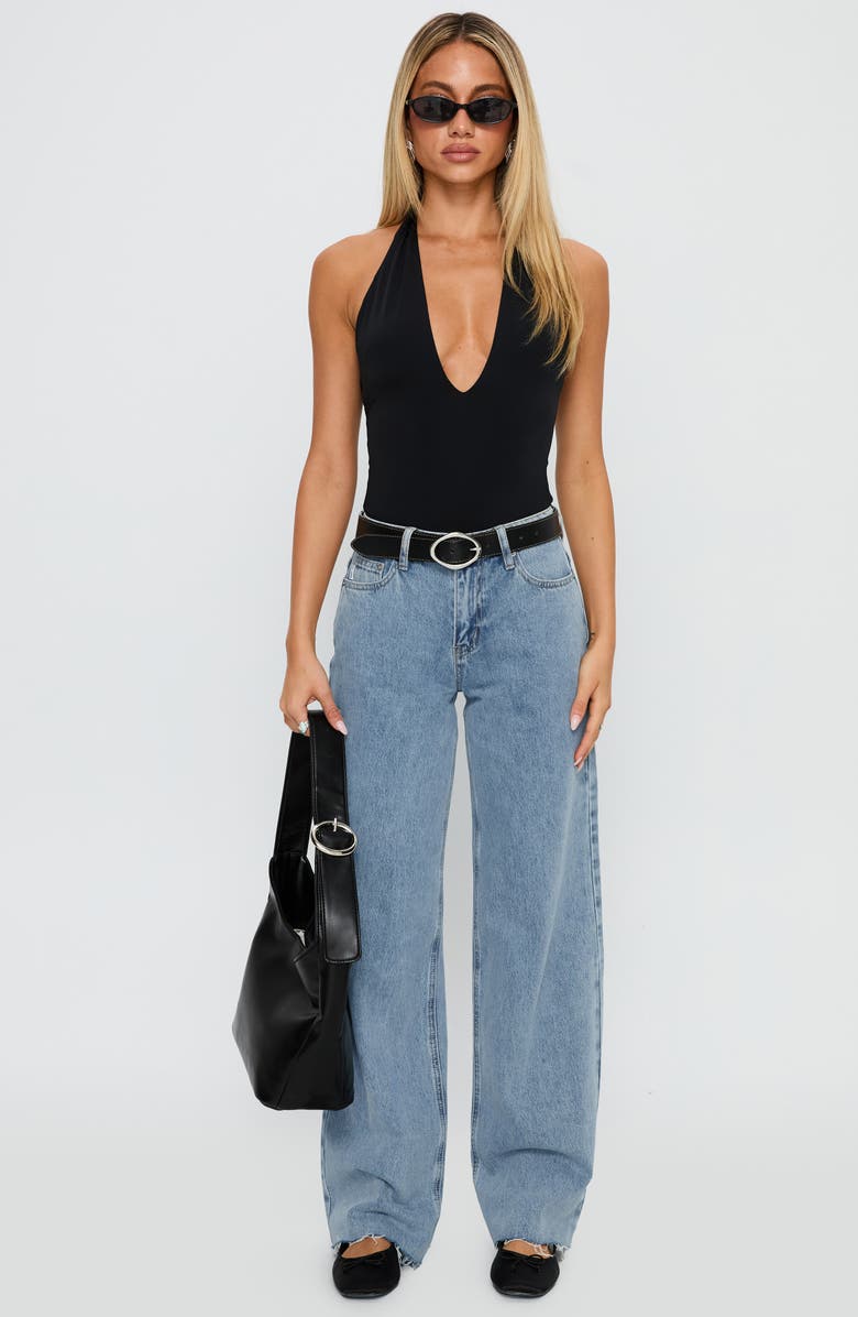 Princess Polly Kendrae Plunge Neck Halter Bodysuit, Alternate, color, Black