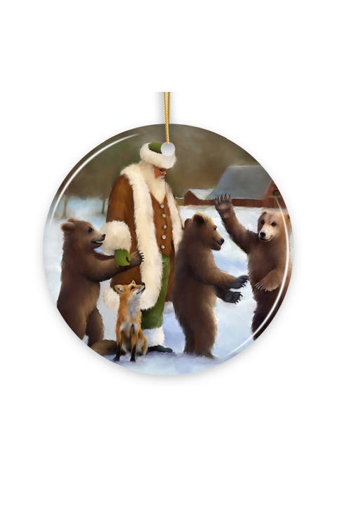Santa And His Bears Folklore Ceramic Ornament